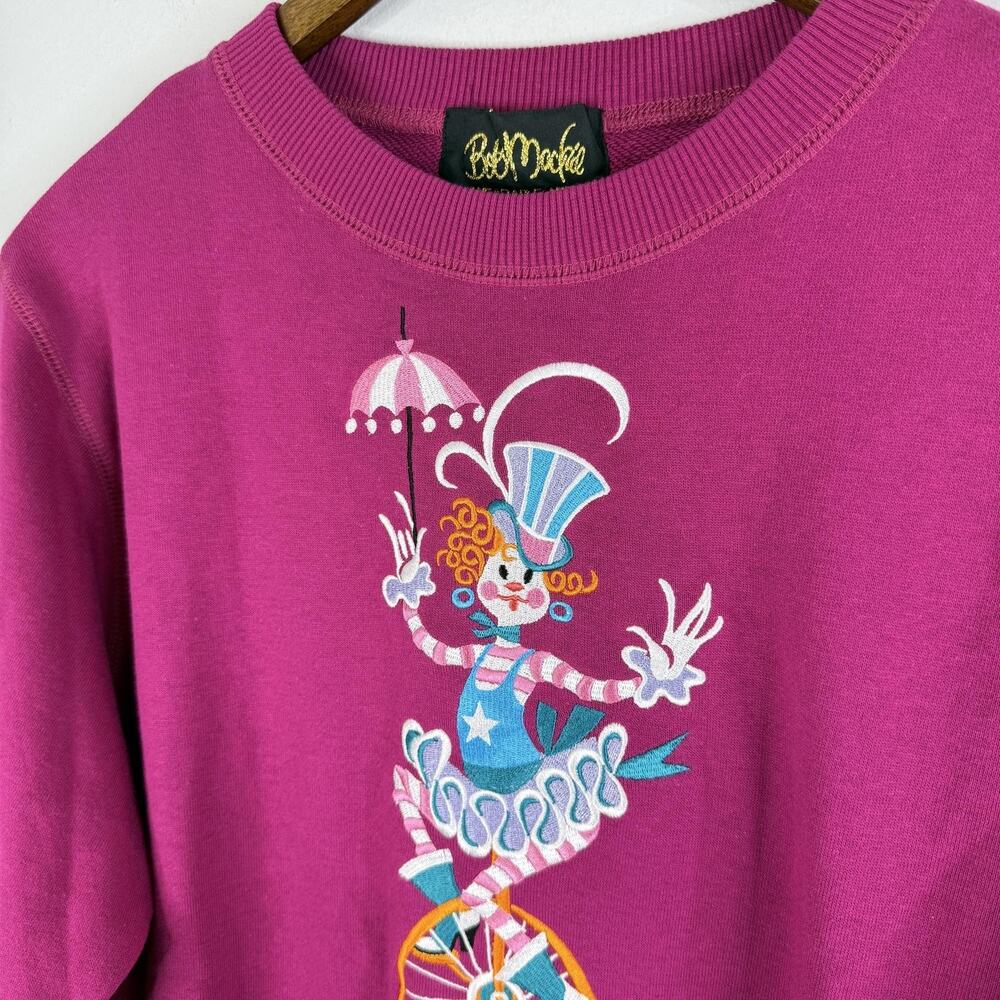 Bob Mackie Sweater Clown Circus Graphic Womens Medium Pink Wearable Art Pullover